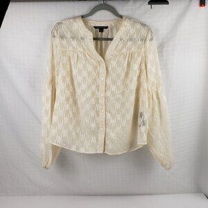 Zac Rachel PL Petite Semi Sheer Ivory Gold Long Sleeve Women Top Blouse Filigree